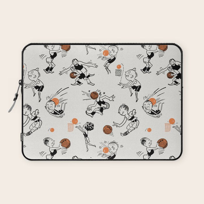 Basketball Fun Comic Illustration Pattern with Balls on Grey Background Laptop Sleeve Gallery Image 1