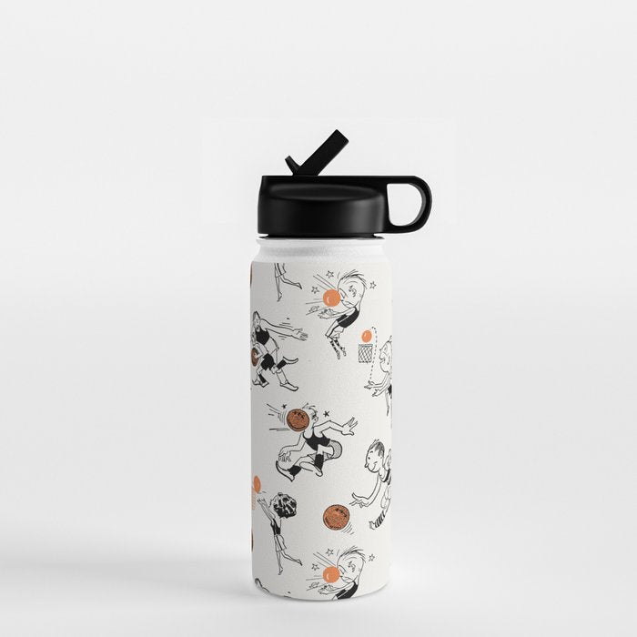 Basketball Fun Comic Illustration Pattern with Balls on Grey Background Water Bottle Gallery Image 1