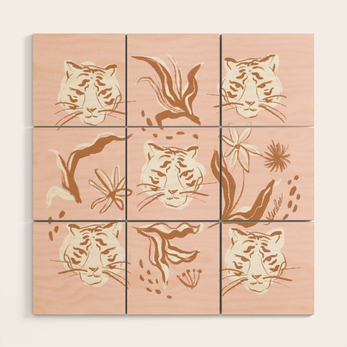 Pink Abstract Tiger Pattern Wood Wall Art Gallery Image 1