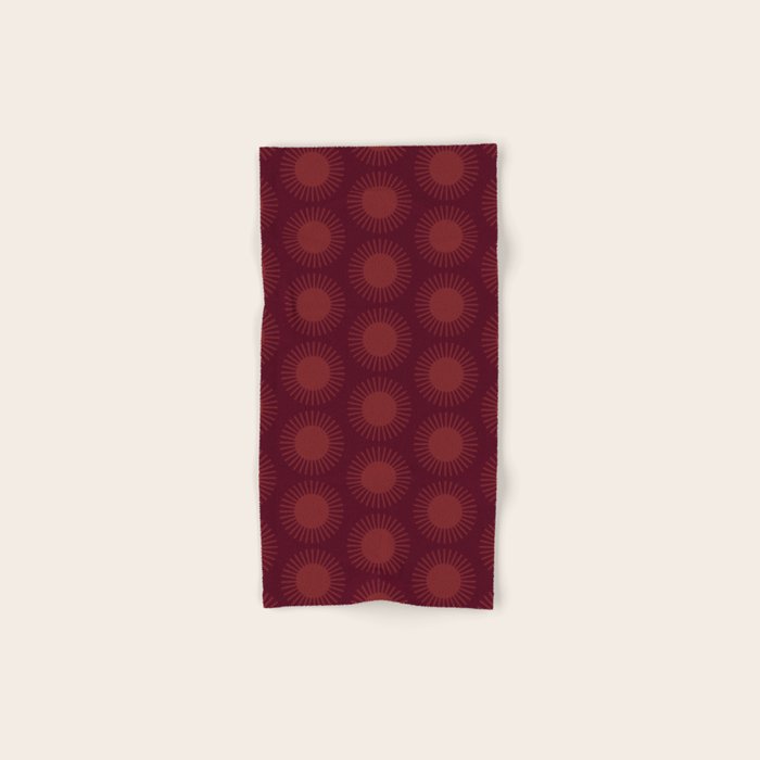 Boho Summer Sun Pattern XIII Dark Maroon Red Bath Towel Gallery Image 1