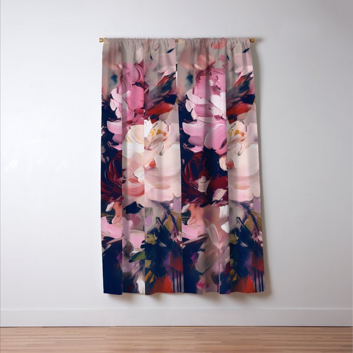 A Splash of Pink and Navy Flowery Art Window Curtain Gallery Image 3