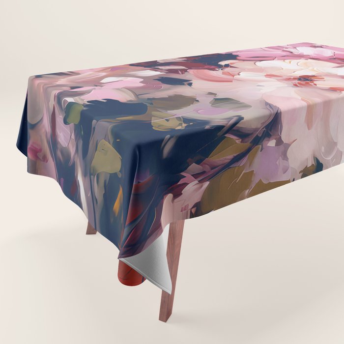 A Splash of Pink and Navy Flowery Art Tablecloth Gallery Image 1