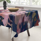 A Splash of Pink and Navy Flowery Art Tablecloth Gallery Image 3