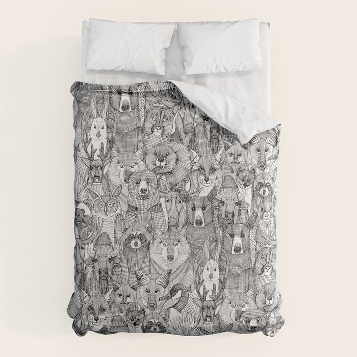 canadian animals black white Duvet Cover Gallery Image 1