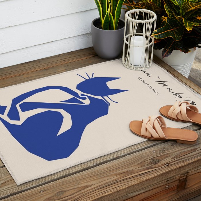 Henri Matisse 'The Night Cat' Blue Feline Abstract Figure Art Outdoor Rug Gallery Image 2