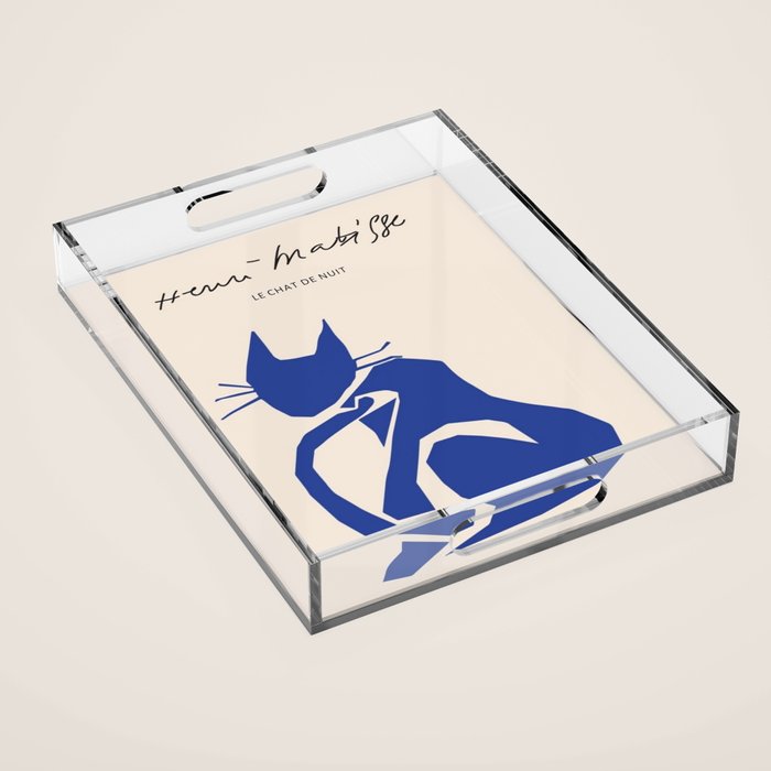 Henri Matisse 'The Night Cat' Blue Feline Abstract Figure Art Acrylic Tray Gallery Image 1