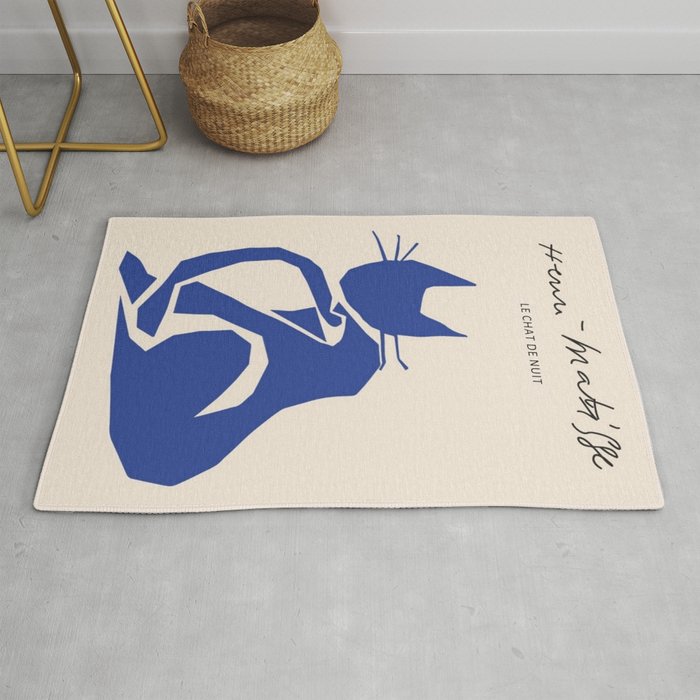 Henri Matisse 'The Night Cat' Blue Feline Abstract Figure Art Rug Gallery Image 1