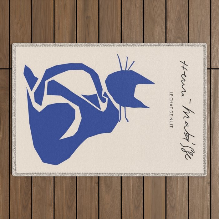 Henri Matisse 'The Night Cat' Blue Feline Abstract Figure Art Outdoor Rug Gallery Image 1