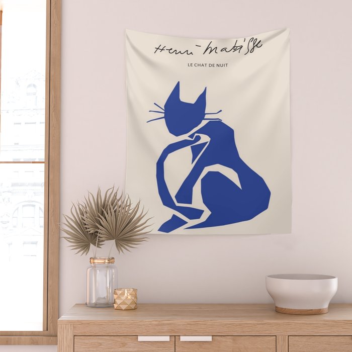 Henri Matisse 'The Night Cat' Blue Feline Abstract Figure Art Wall Tapestry Gallery Image 2
