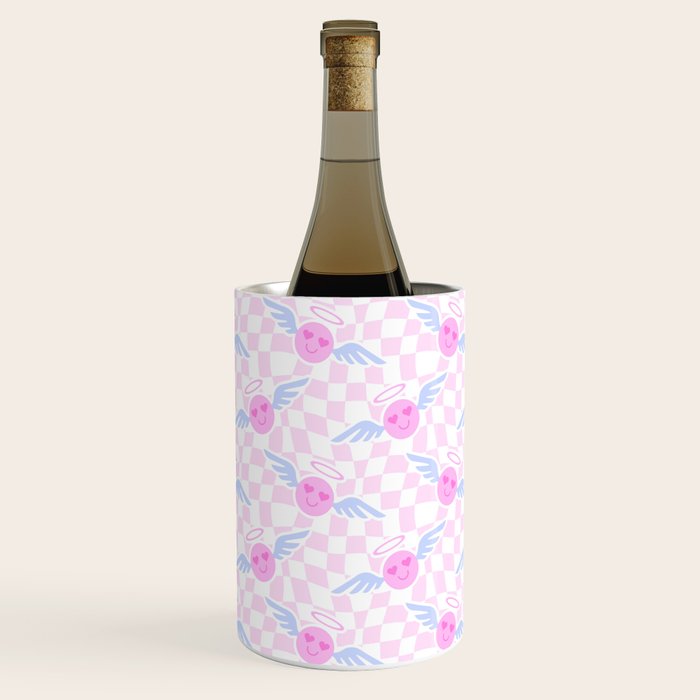 Pink love heart face checkered pattern Wine Chiller Gallery Image 2