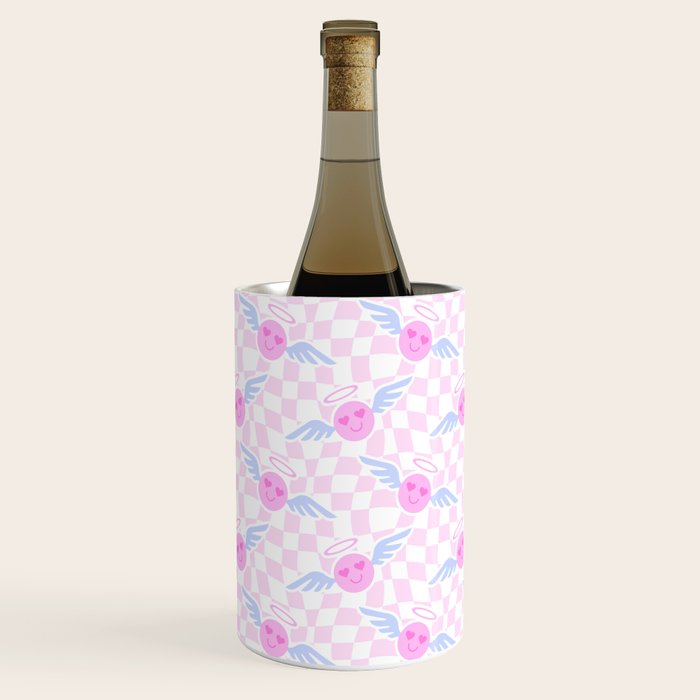 Pink love heart face checkered pattern Wine Chiller Gallery Image 1