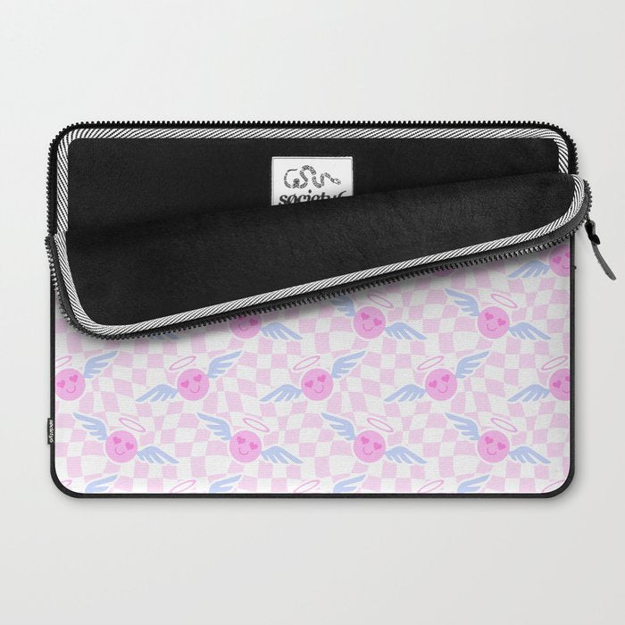 Pink love heart face checkered pattern Laptop Sleeve Gallery Image 2
