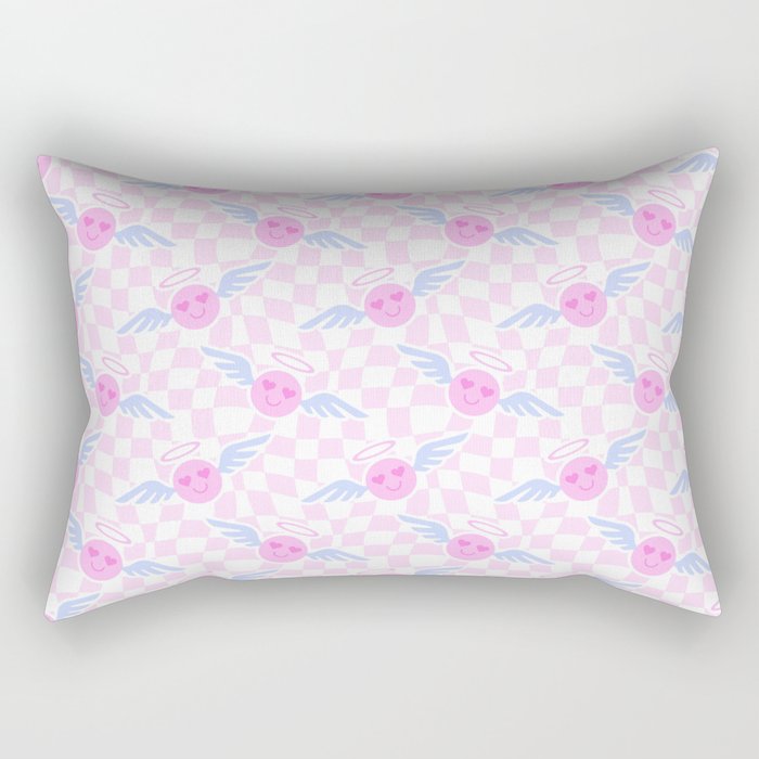 Pink love heart face checkered pattern Rectangular Pillow Gallery Image 2