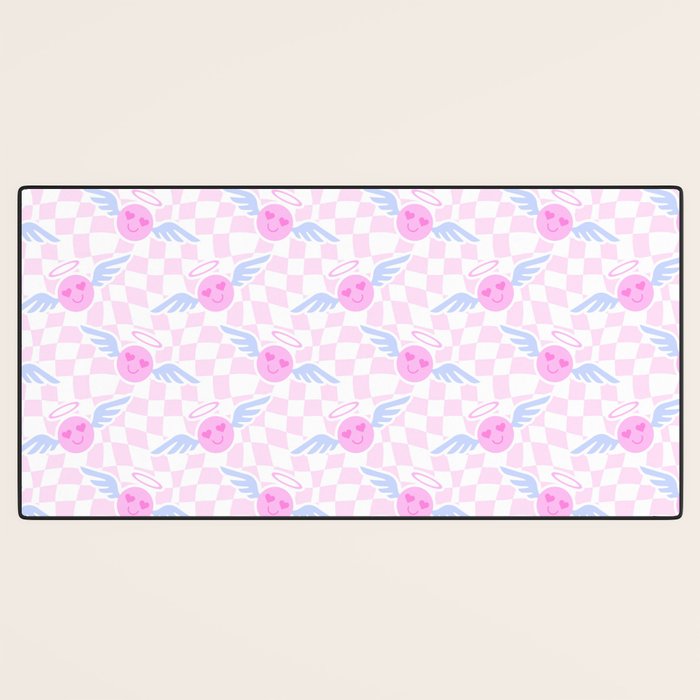 Pink love heart face checkered pattern Desk Mat Gallery Image 3