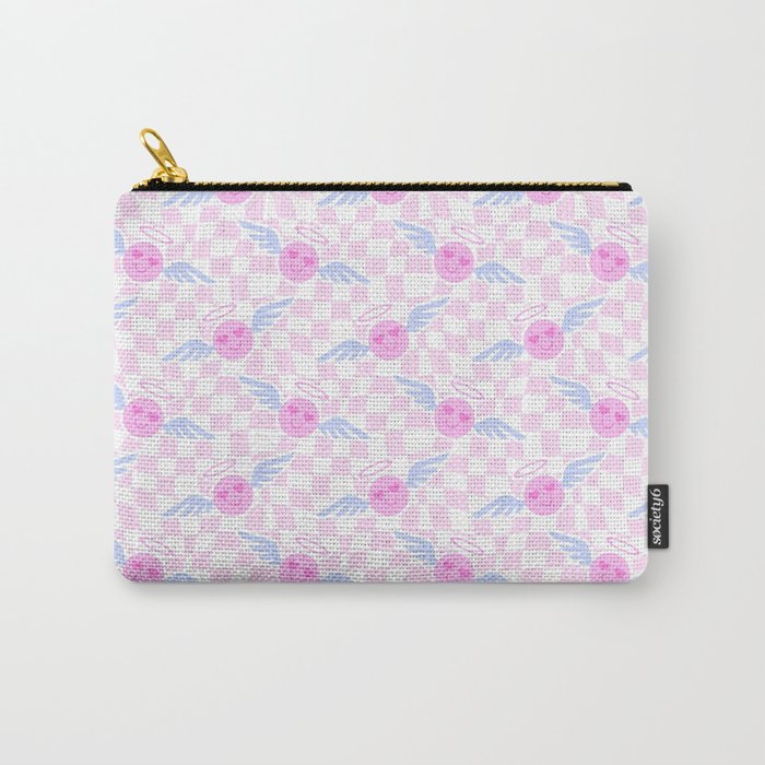 Pink love heart face checkered pattern Carry All Pouch Gallery Image 1