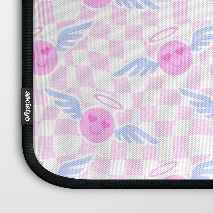 Pink love heart face checkered pattern Laptop Sleeve Gallery Image 3