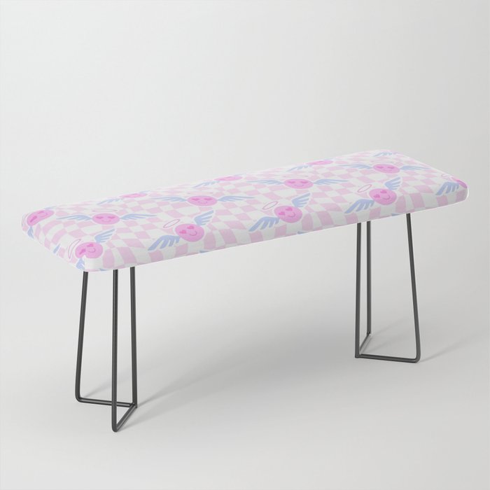 Pink love heart face checkered pattern Bench Gallery Image 1