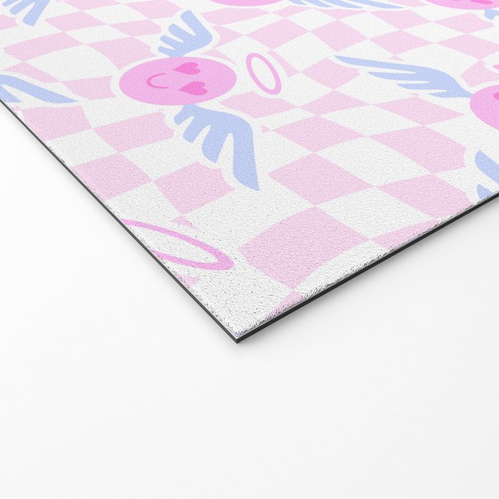 Pink love heart face checkered pattern Welcome Mat Gallery Image 2