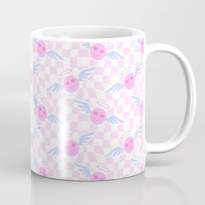 Pink love heart face checkered pattern Coffee Mug Gallery Image 1