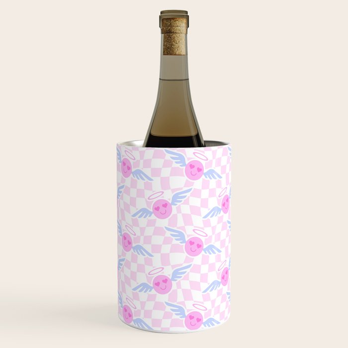 Pink love heart face checkered pattern Wine Chiller Gallery Image 3