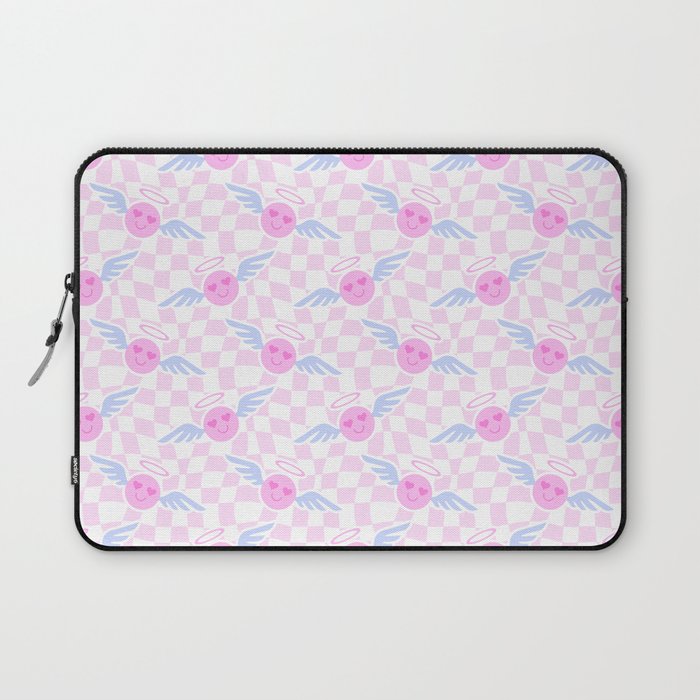 Pink love heart face checkered pattern Laptop Sleeve Gallery Image 1