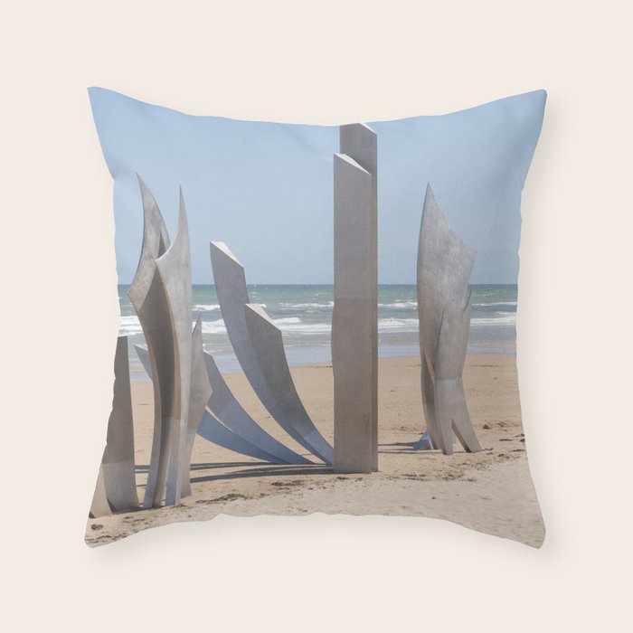 D-day Omaha beach memorial - WW2 sculpture - France, travel photography Throw Pillow Gallery Image 1