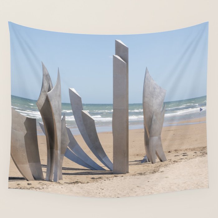 D-day Omaha beach memorial - WW2 sculpture - France, travel photography Wall Tapestry Gallery Image 1
