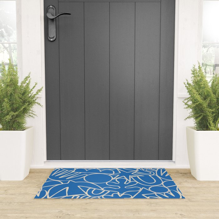 Blue organic nature art shape paint pattern Welcome Mat Gallery Image 3