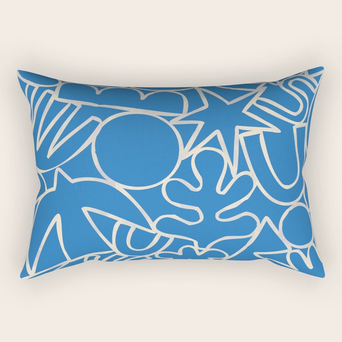 Blue organic nature art shape paint pattern Rectangular Pillow Gallery Image 2
