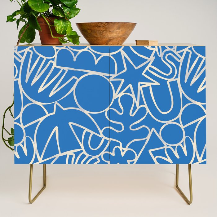 Blue organic nature art shape paint pattern Credenza Gallery Image 1