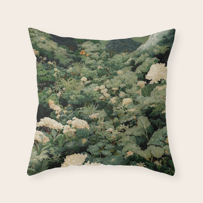 Japanese Wall Art Flower Poster maximalist wall art floral Japandi Wall Art botanical Sage Green Art Throw Pillow Gallery Image 6