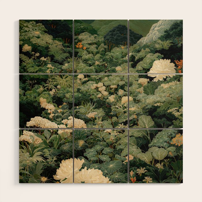 Japanese Wall Art Flower Poster maximalist wall art floral Japandi Wall Art botanical Sage Green Art Wood Wall Art Gallery Image 1