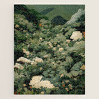 Japanese Wall Art Flower Poster maximalist wall art floral Japandi Wall Art botanical Sage Green Art Jigsaw Puzzle Gallery Image 1