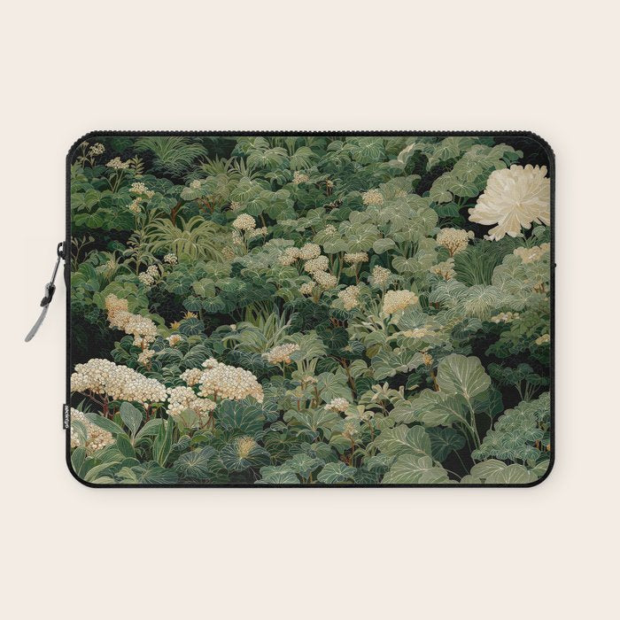 Japanese Wall Art Flower Poster maximalist wall art floral Japandi Wall Art botanical Sage Green Art Laptop Sleeve Gallery Image 1