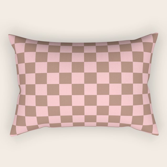 Checkered Check Checkerboard Pattern in Mocha Brown and Light Pink Rectangular Pillow Gallery Image 2