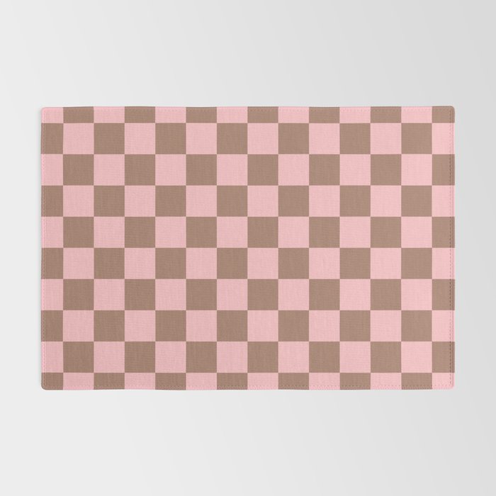 Checkered Check Checkerboard Pattern in Mocha Brown and Light Pink Rug Gallery Image 2