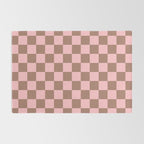 Checkered Check Checkerboard Pattern in Mocha Brown and Light Pink Rug Gallery Image 2