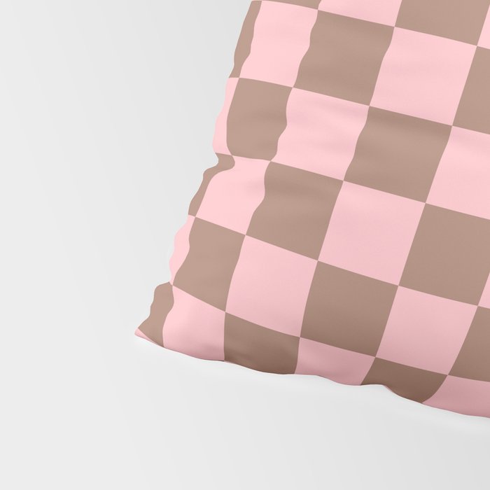 Checkered Check Checkerboard Pattern in Mocha Brown and Light Pink Pillow Sham Gallery Image 4