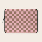 Checkered Check Checkerboard Pattern in Mocha Brown and Light Pink Laptop Sleeve Gallery Image 1