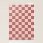 Checkered Check Checkerboard Pattern in Mocha Brown and Light Pink Stationery Card Gallery Image 2