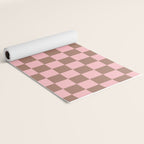 Checkered Check Checkerboard Pattern in Mocha Brown and Light Pink Yoga Mat Gallery Image 2