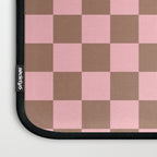 Checkered Check Checkerboard Pattern in Mocha Brown and Light Pink Laptop Sleeve Gallery Image 3