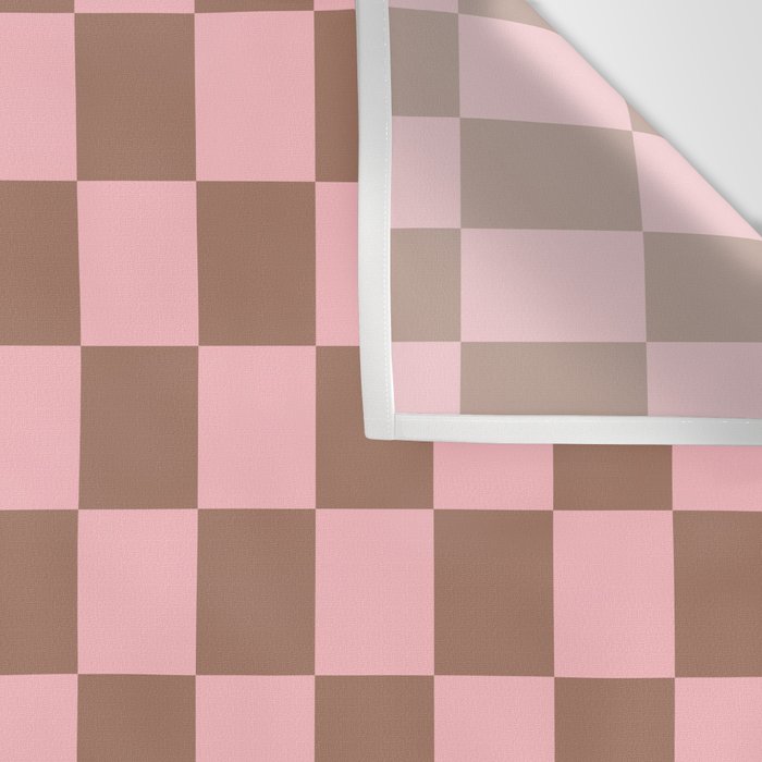 Checkered Check Checkerboard Pattern in Mocha Brown and Light Pink Wall Tapestry Gallery Image 3