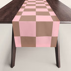 Checkered Check Checkerboard Pattern in Mocha Brown and Light Pink Table Runner Gallery Image 1