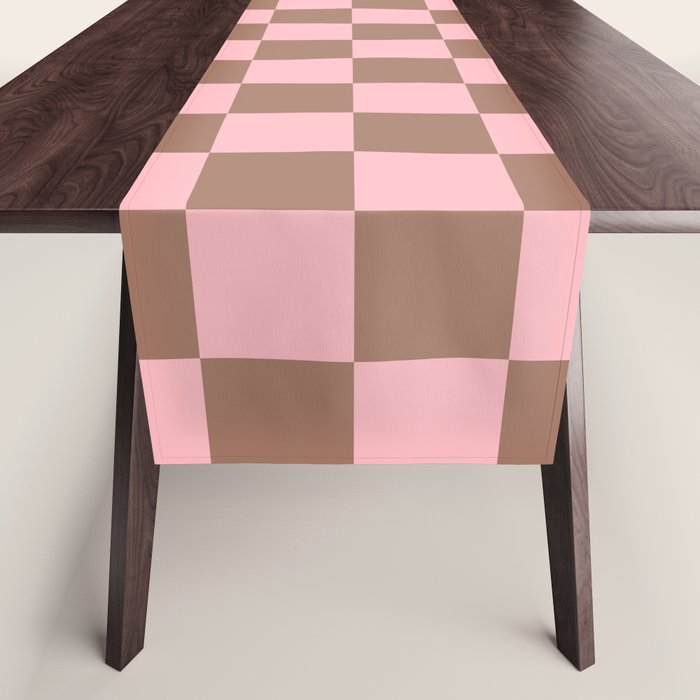 Checkered Check Checkerboard Pattern in Mocha Brown and Light Pink Table Runner Gallery Image 1