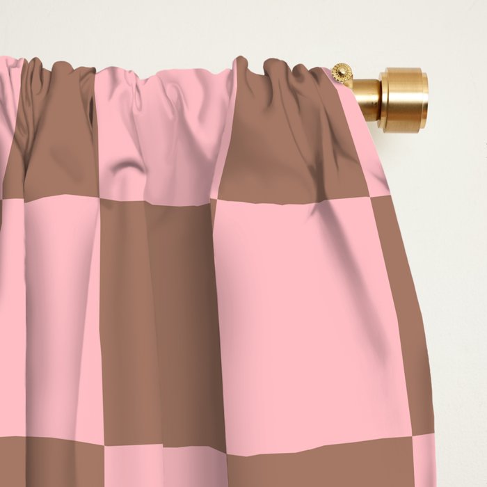 Checkered Check Checkerboard Pattern in Mocha Brown and Light Pink Window Curtain Gallery Image 2