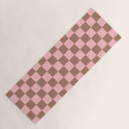 Checkered Check Checkerboard Pattern in Mocha Brown and Light Pink Yoga Mat Gallery Image 1