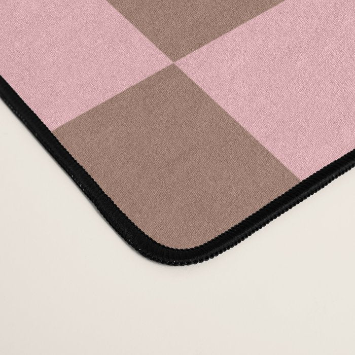 Checkered Check Checkerboard Pattern in Mocha Brown and Light Pink Desk Mat Gallery Image 4