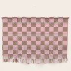 Checkered Check Checkerboard Pattern in Mocha Brown and Light Pink Wall Hanging Gallery Image 1
