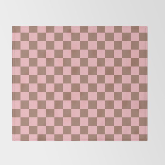 Checkered Check Checkerboard Pattern in Mocha Brown and Light Pink Throw Blanket Gallery Image 2